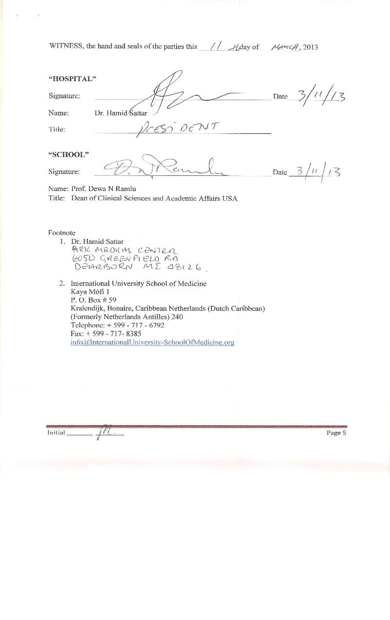 Clinical Training Agreement between IUSOM & Ark Medical Center-Page 5