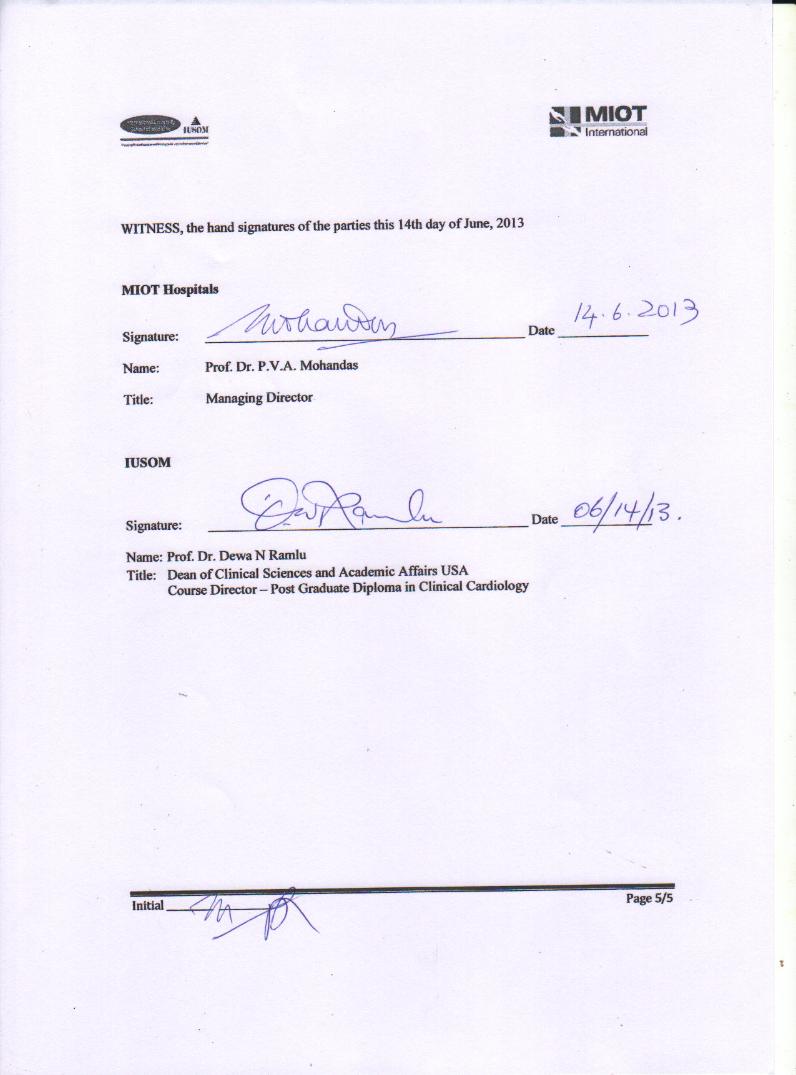 Clinical Training Agreement between IUSOM & MIOT Hospitals-Page 5