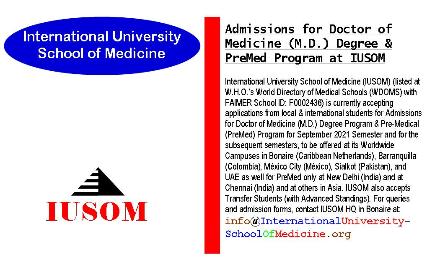 Admissions for Doctor of Medicine (M.D.) Degree & Pre-Medical (PreMed) Program at IUSOM Worldwide Campuses