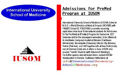 Admissions for Pre-Medical (PreMed) Program at IUSOM Worldwide Campuses
