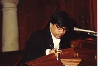 Ghulam Ghaus Choudhry's Picture Defending his Doctor of Science (D.Sc.) Degree Thesis in Open Public on 13th April 1983 at University of Amsterdam in Amsterdam, The Netherlands